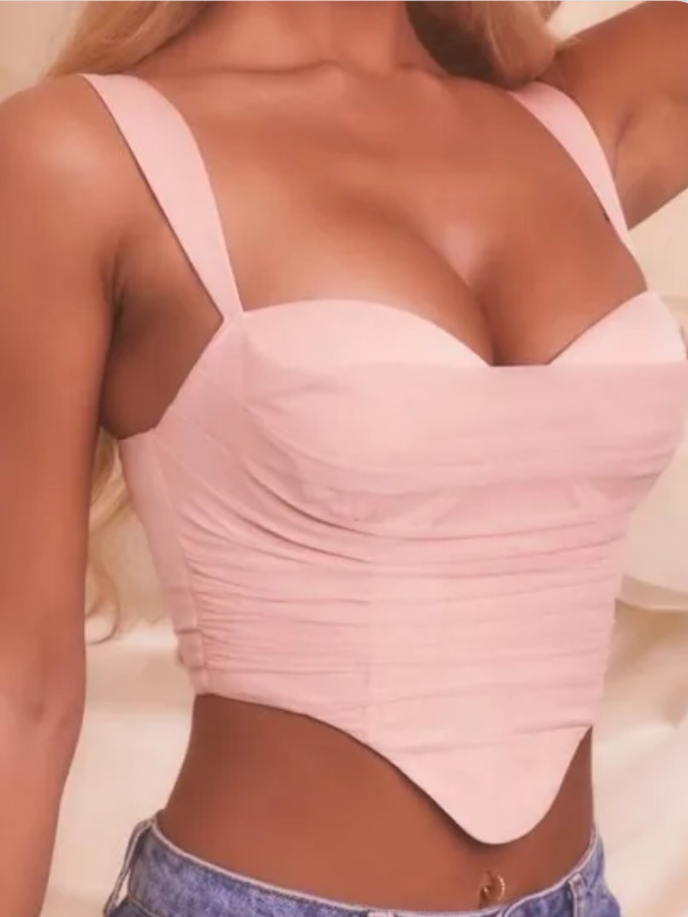 Oh Polly Chase Hearts Pink Satin & Mesh Bustier Corset Top